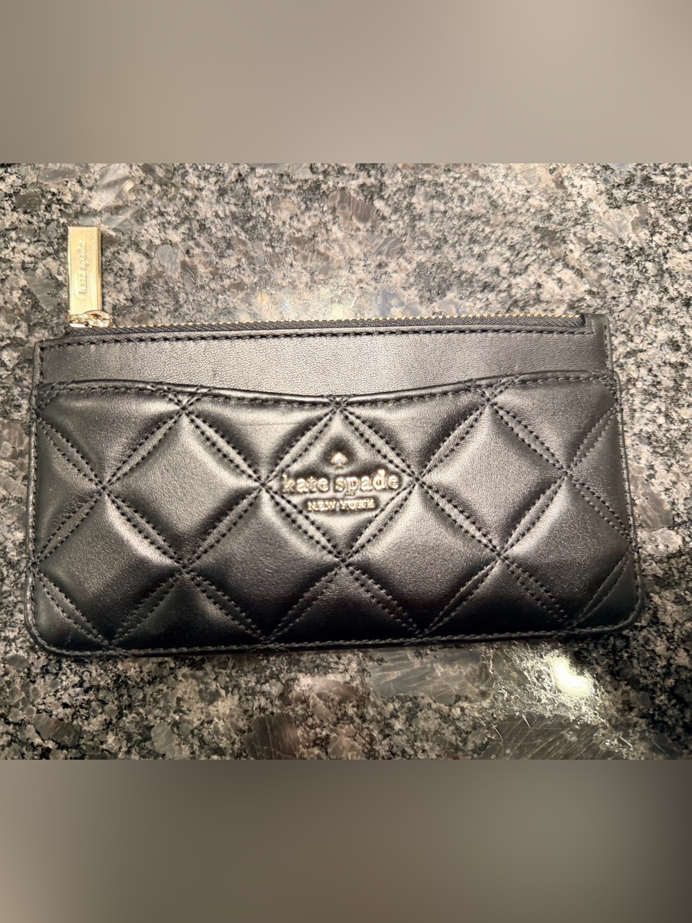 kate spade Black Quilted Leather Zip Wristlet with Gold Logo